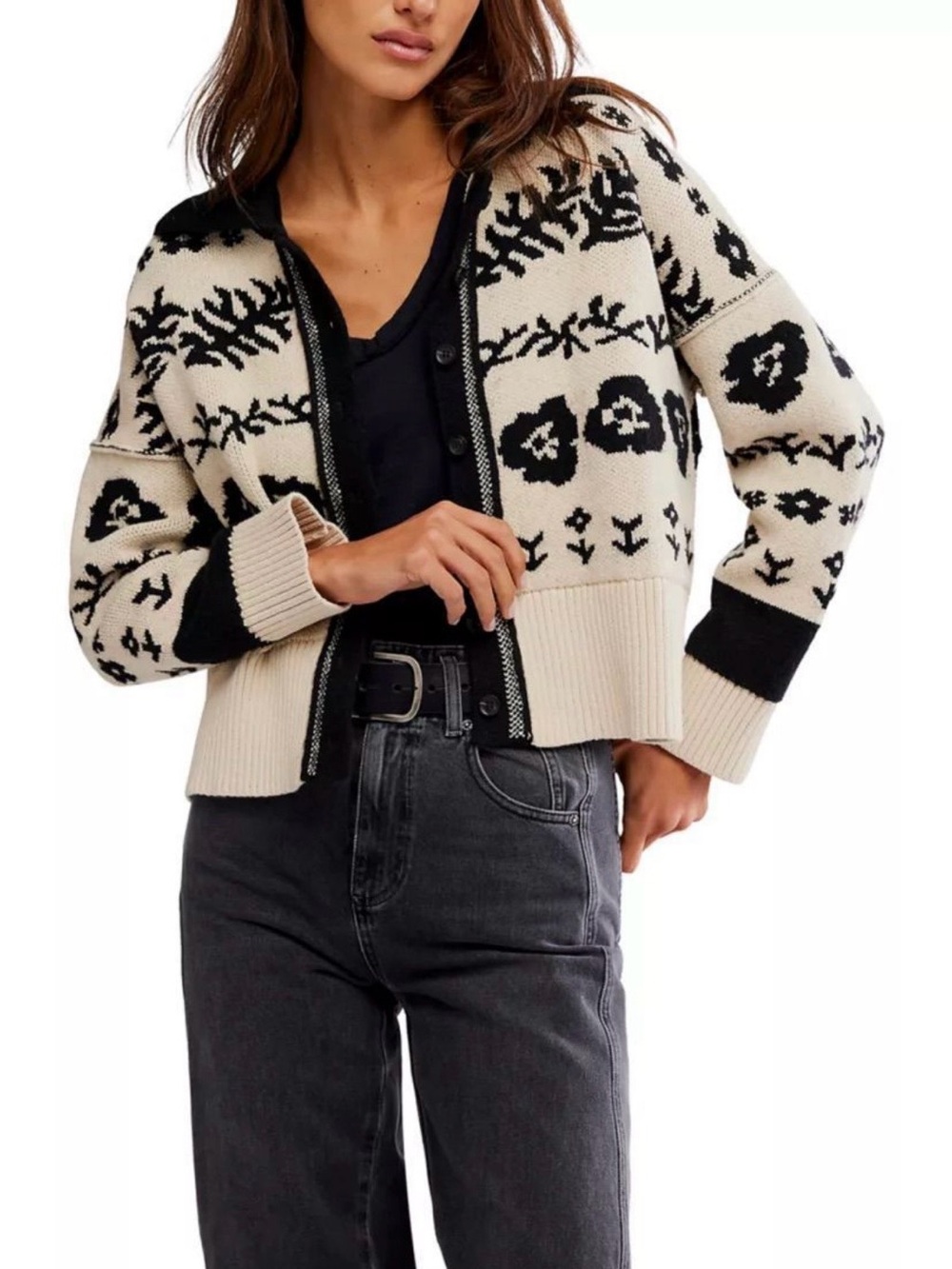 NWT Free People Shelby Cardigan Sweater in Neutral Combo - Picture 7 of 15